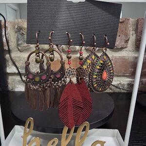 Artisan Copper Earrings Set - Red, Pink, Orange